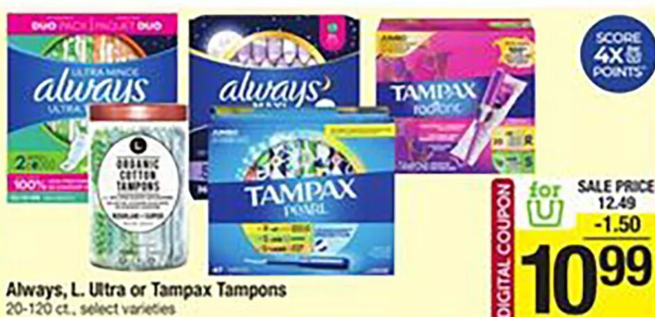 Always, L. Ultra or Tampax Tampons