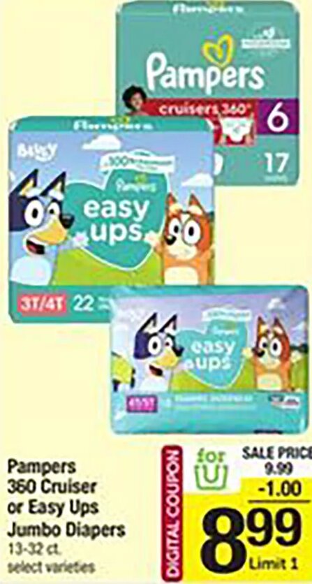 Pampers 360 Cruiser or Easy Ups Jumbo Diapers at Shaw's
