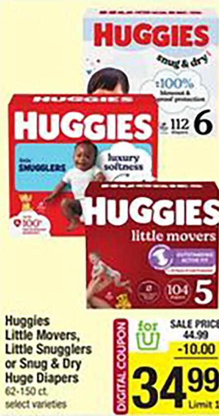 Huggies Little Movers, Little Snugglers or Snug & Dry Jumbo Diapers at Shaw's