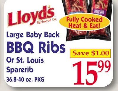 Lloyd's Large Baby Back BBQ Ribs at Market Basket