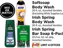 Softsoap Body Wash / Irish Spring Body Wash / Soap 6-Pack