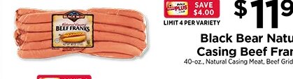 Black Bear Natural Casing Beef Franks at ShopRite