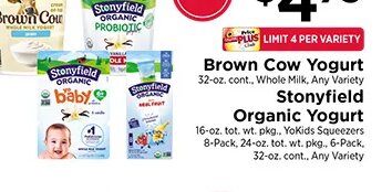 Brown Cow Yogurt / Stonyfield Organic Yogurt at ShopRite