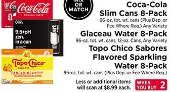 Coca-Cola Slim Cans 8-Pack / Glaceau Water 8-Pack / Topo Chico at ShopRite