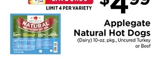 Applegate Natural Hot Dogs at ShopRite