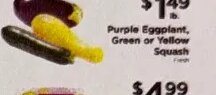 Purple Eggplant, Green or Yellow Squash