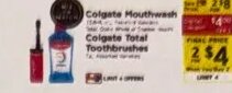 Colgate Mouthwash / Colgate Total Toothbrushes at ShopRite