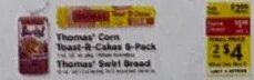 Thomas' Corn Toast-R-Cakes 6-Pack / Thomas' Swirl Bread at ShopRite