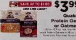 Quaker Protein Oats or Oatmeal at ShopRite