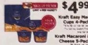 Kraft Easy Mac Cups 4-Pack or Kraft Macaroni & Cheese 5-Pack at ShopRite