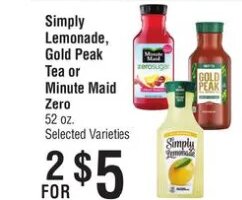 Simply Lemonade, Gold Peak Tea or Minute Maid Zero at Smart & Final
