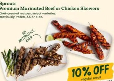 Sprouts Premium Marinated Beef or Chicken Skewers