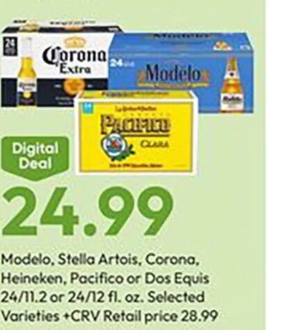 Modelo, Stella Artois, Corona, Heineken, Pacifico or Dos Equis at Stater Bros.