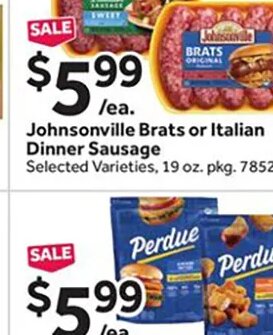 Johnsonville Brats or Italian Dinner Sausage