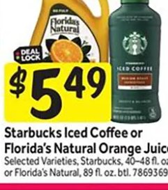 Starbucks Iced Coffee or Florida's Natural Orange Juice