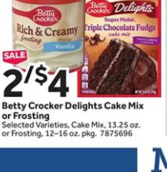 Betty Crocker Delights Cake Mix or Frosting