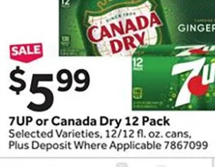 7UP or Canada Dry 12 Pack at Stop & Shop