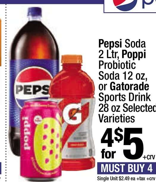 Pepsi Soda, Poppi Probiotic Soda or Gatorade Sports Drink at Super King Markets