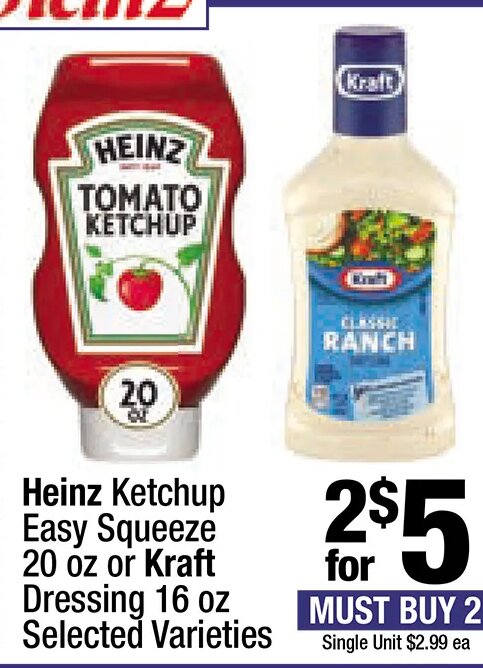 Heinz Ketchup Easy Squeeze or Kraft Dressing at Super King Markets