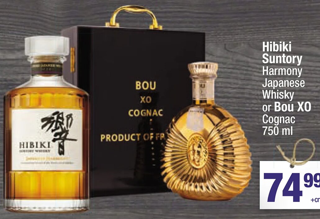 Hibiki Suntory Harmony Japanese Whisky or Bou XO Cognac