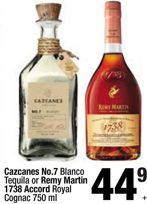 Cazcanes No.7 Blanco Tequila or Remy Martin 1738 Accord Royal Cognac