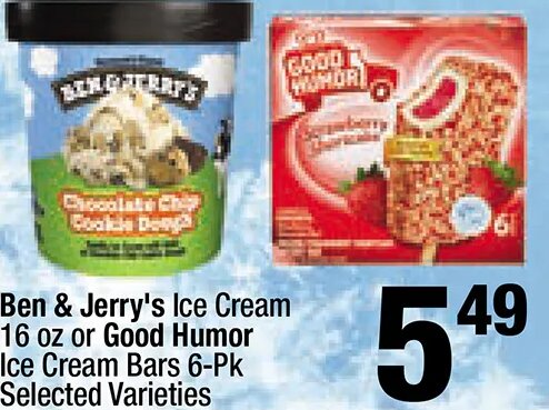Ben & Jerry's Ice Cream or Good Humor Ice Cream Bars