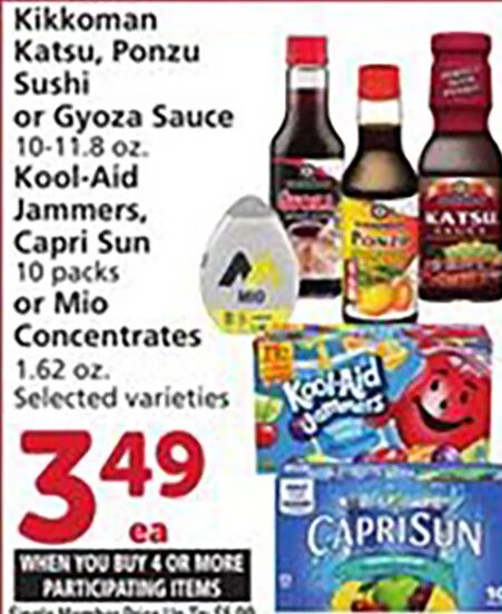 Kikkoman Katsu, Ponzu or Gyoza Sauce, Kool-Aid Jammers, Capri Sun or Mio Concentrates at Vons