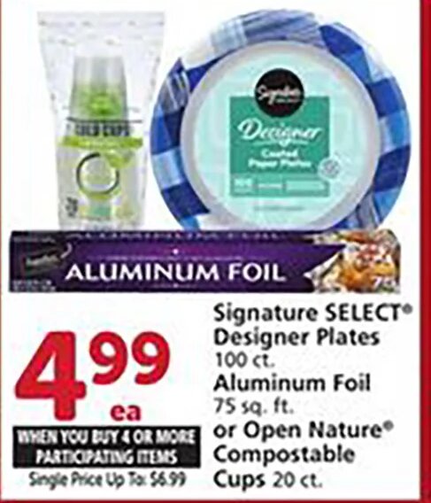 Signature SELECT Designer Plates, Aluminum Foil, or Open Nature Compostable Cups