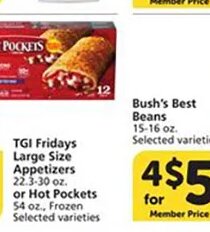 TGI Fridays Large Size Appetizers or Hot Pockets