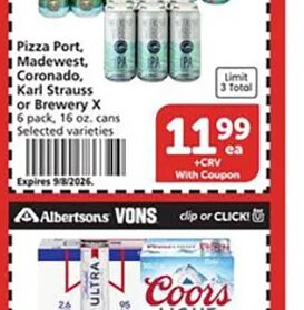 Pizza Port, Madewest, Coronado, Karl Strauss or Brewery X at Vons