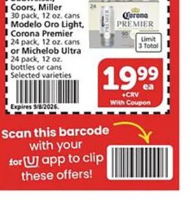 Budweiser, Coors, Modelo or Michelob Ultra at Vons