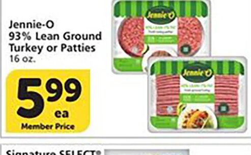 Jennie-O 93% Lean Ground Turkey or Patties at Vons