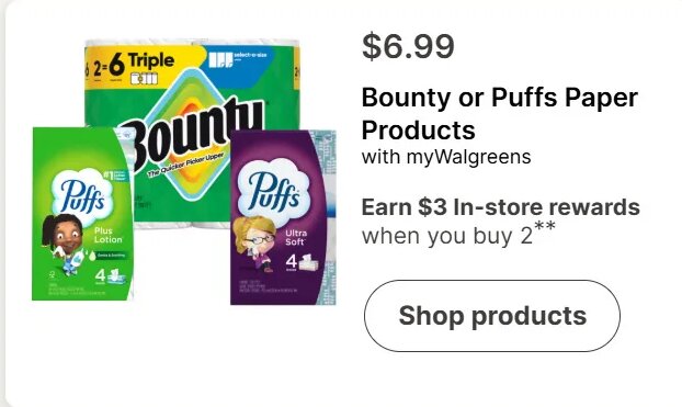 Bounty or Puffs Paper Products at Walgreens