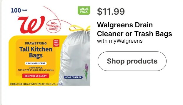 Walgreens Drain Cleaner or Trash Bags at Walgreens