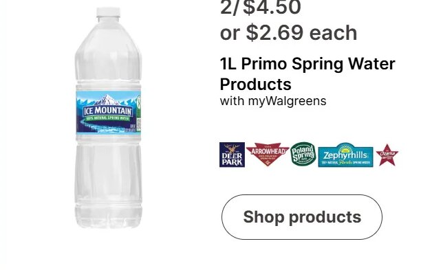 1L Primo Spring Water Products at Walgreens