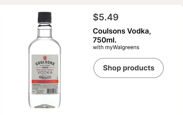 Coulsons Vodka, 750ml.