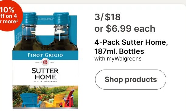 4-Pack Sutter Home, 187ml. Bottles