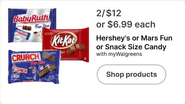Hershey's or Mars Fun or Snack Size Candy at Walgreens