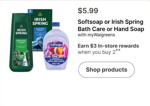 Softsoap or Irish Spring Bath Care or Hand Soap