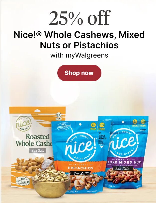 Nice! Whole Cashews, Mixed Nuts or Pistachios