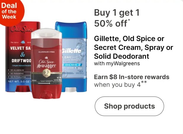 Gillette, Old Spice or Secret Cream, Spray or Solid Deodorant