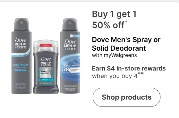 Dove Men's Spray or Solid Deodorant