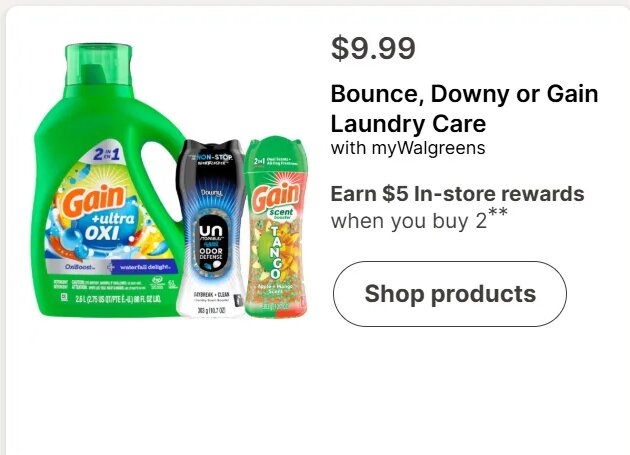 Bounce, Downy or Gain Laundry Care at Walgreens