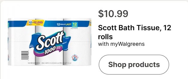 Scott Bath Tissue, 12 rolls at Walgreens