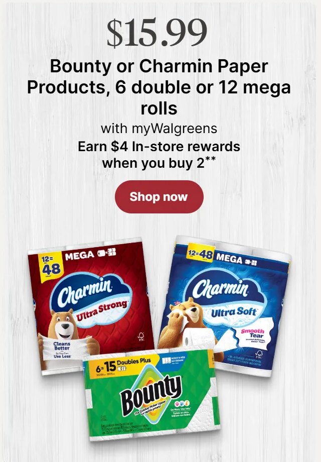 Bounty or Charmin Paper Products at Walgreens