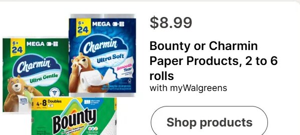 Bounty or Charmin Paper Products at Walgreens