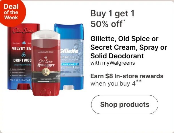 Gillette, Old Spice or Secret Cream, Spray or Solid Deodorant