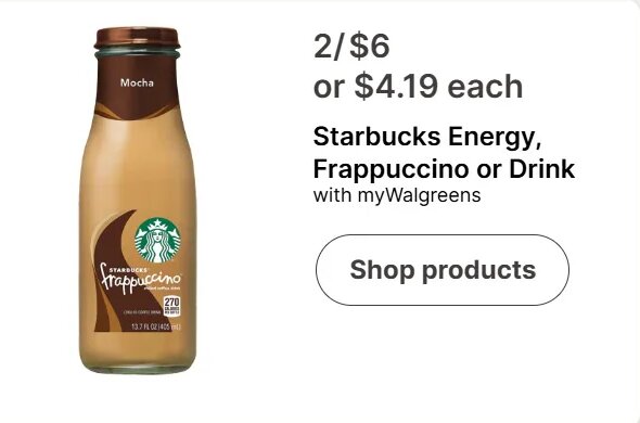 Starbucks Energy, Frappuccino or Drink at Walgreens