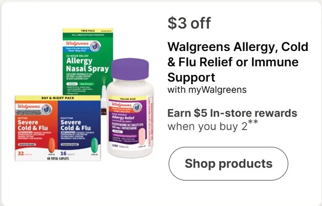 Walgreens Allergy, Cold & Flu Relief or Immune Support