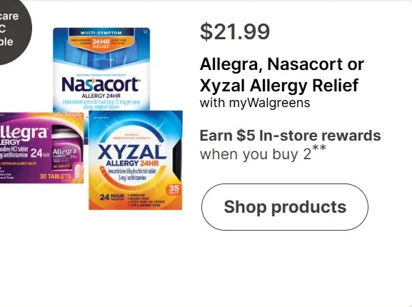Allegra, Nasacort or Xyzal Allergy Relief